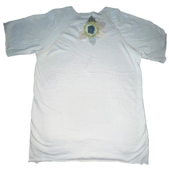 Lost Petal Linens White Tunic Tee Shirt Dress With Front Pockets & Sunflower L - Picture 9 of 10